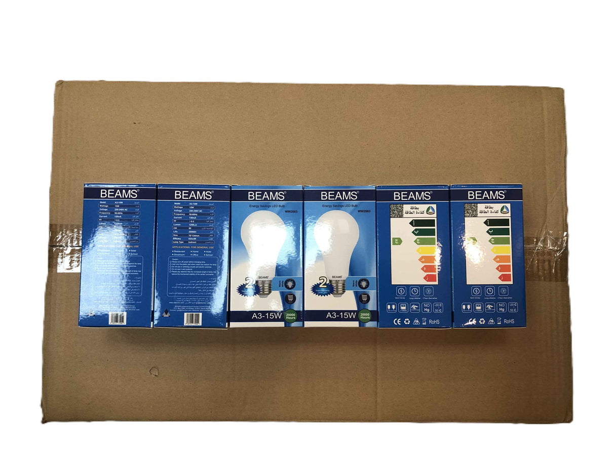 BEAMS | LED Light Bulb | A3-15Watts | E27 | 3000K-Warm White | 1 Box (40pcs.)