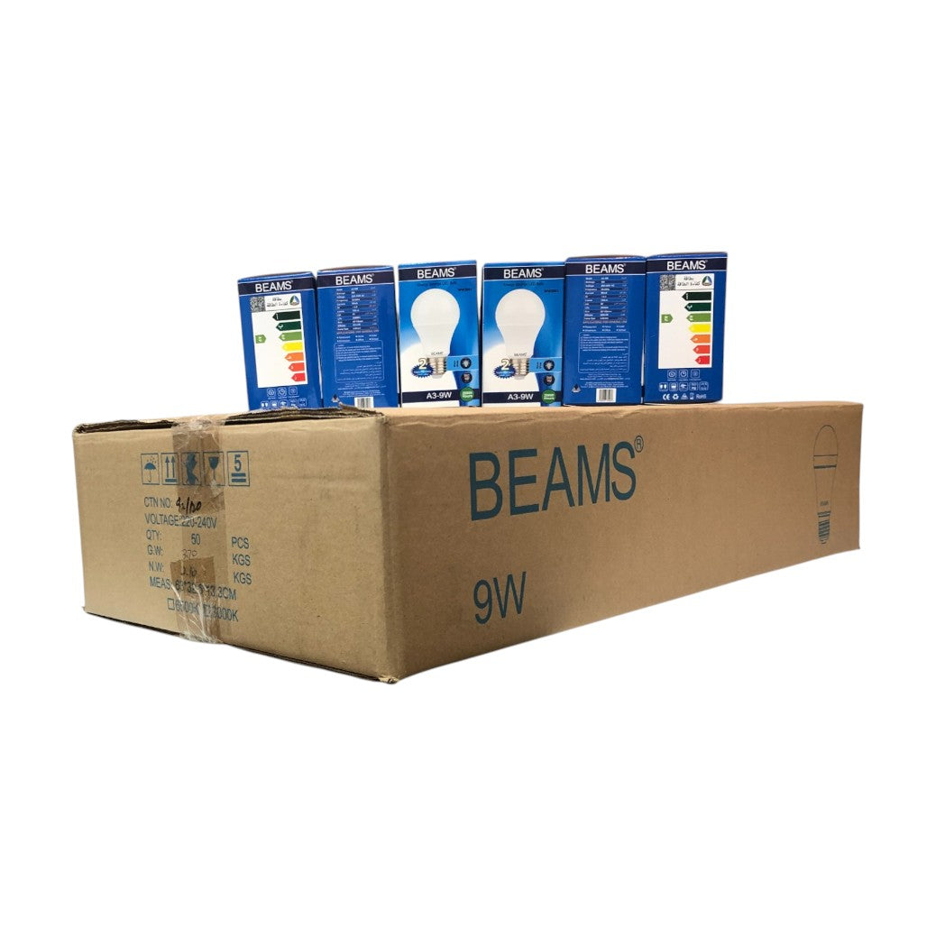 BEAMS | LED Light Bulb | A3-9Watts | E27 | 3000K-Warm White | 1 Box (50pcs.)