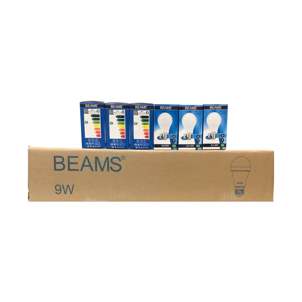 BEAMS | لمبة LED | A3 - 9 واط | E27 | 6500 كلفن - ضوء النهار | علبة واحدة (50 قطعة)