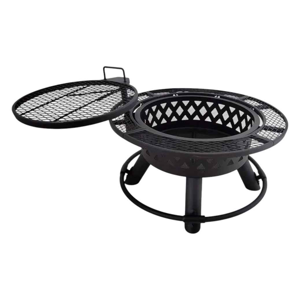 Outdoor Steel Wood-Burning Fire Pit with BBQ Grill Grate | Medium size