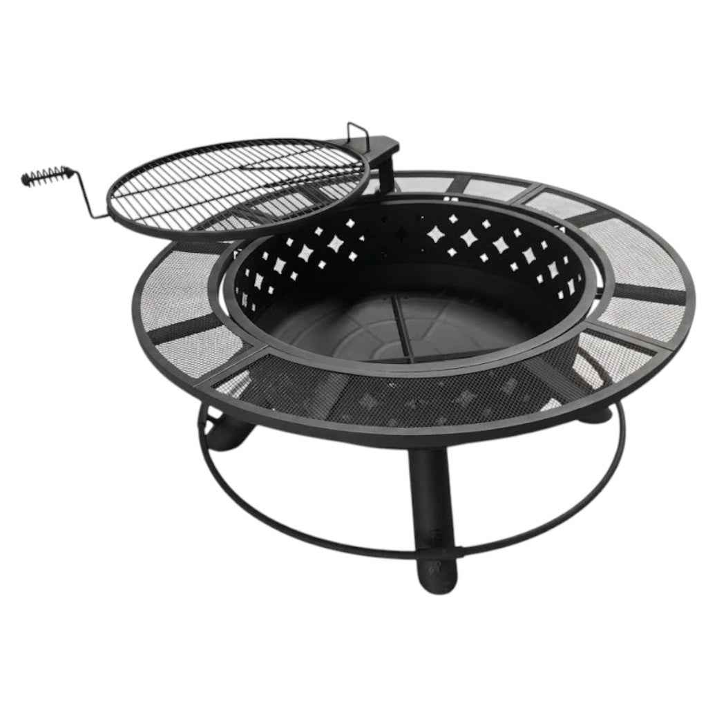 Outdoor Steel Wood-Burning Fire Pit with BBQ Grill Grate | Large size