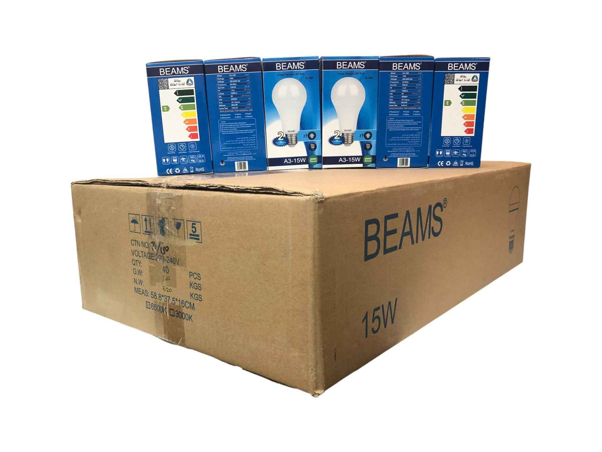 BEAMS | LED Light Bulb | A3-15Watts | E27 | 6500K-Day Light | 1 Box (40pcs.)