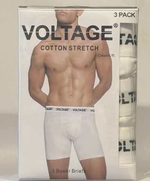VOLTAGE Boxer Briefs | Modern Cotton Stretch | Classic Fit | 95% Cotton 5% Spandex | White | 3-Pack - Al Suroor Markets