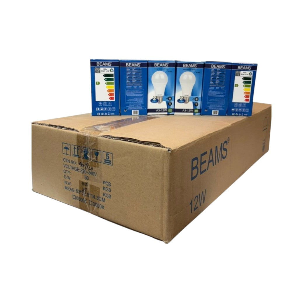 BEAMS | LED Light Bulb | A3-12Watts | E27 | 6500K-Day Light | 1 Box (50pcs.)