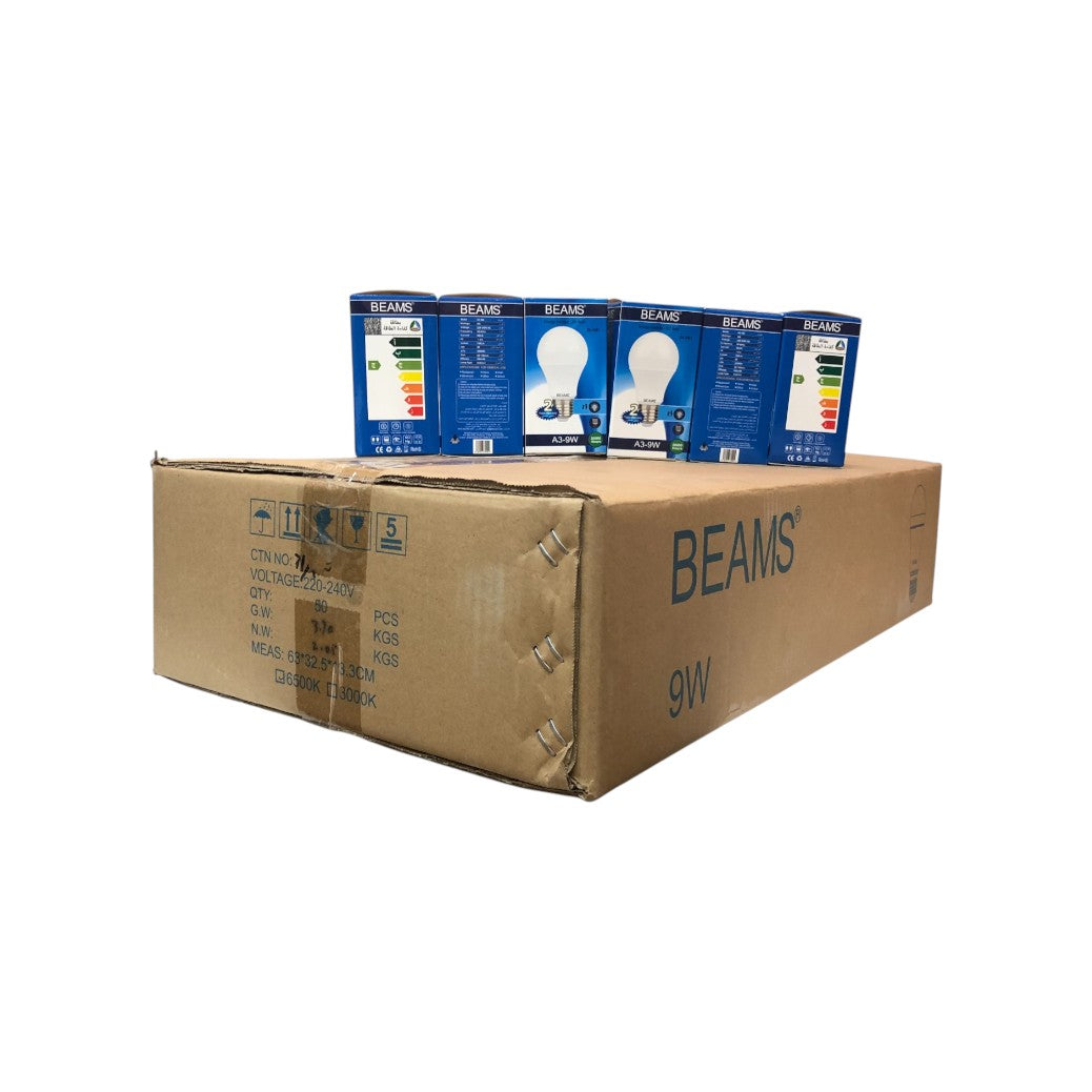 BEAMS | لمبة LED | A3 - 9 واط | E27 | 6500 كلفن - ضوء النهار | علبة واحدة (50 قطعة)