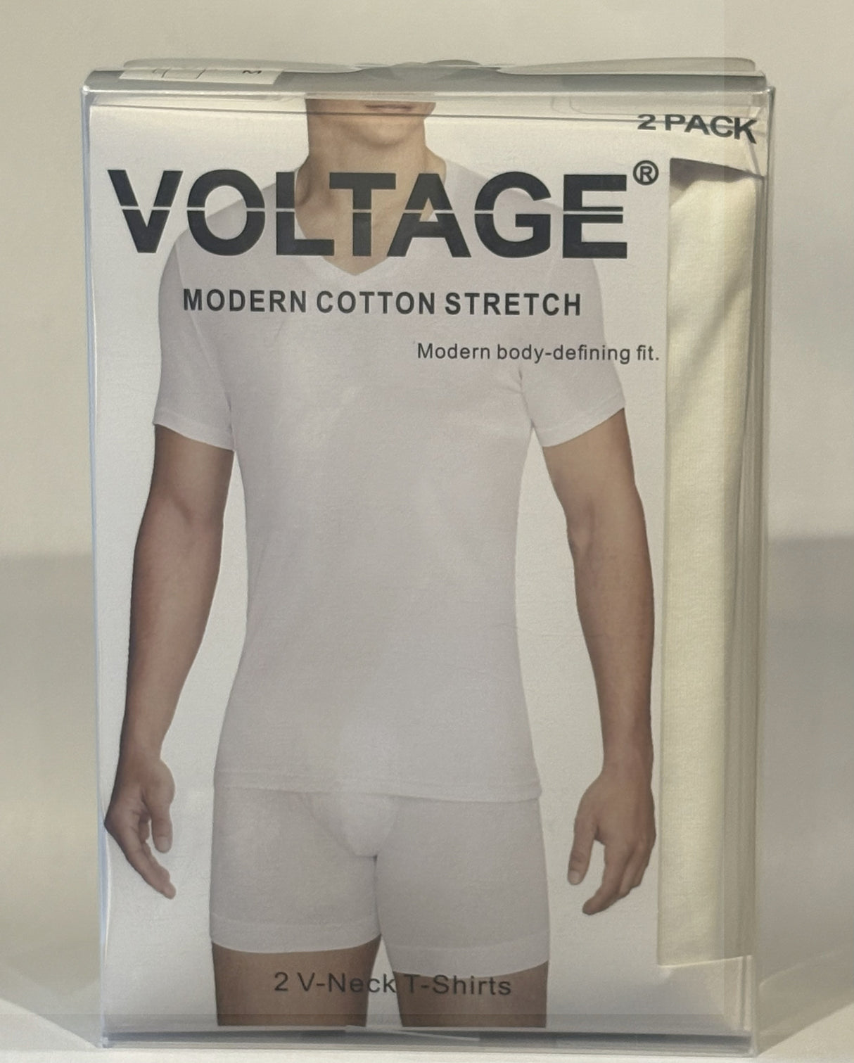 VOLTAGE V-Neck T-Shirts | Modern Cotton Stretch | 95% Cotton 5% Spandex | White | 2-Pack
