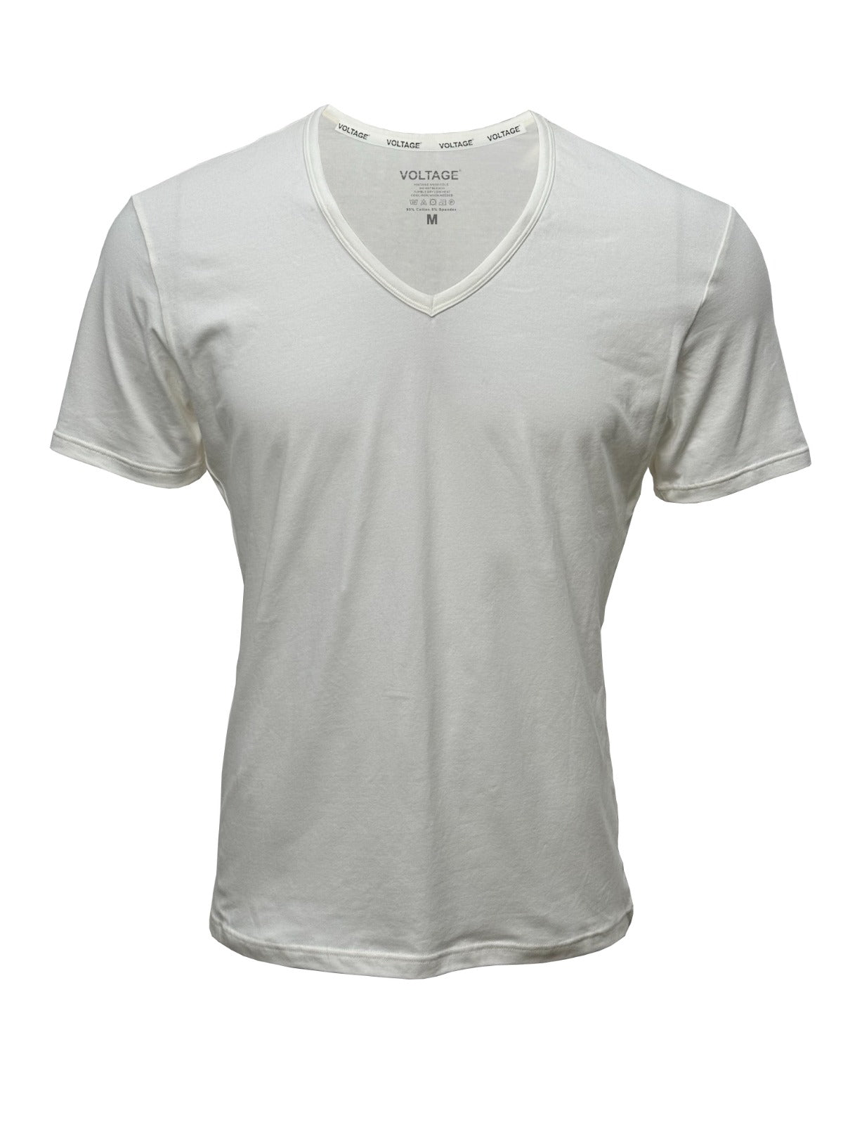 VOLTAGE V-Neck T-Shirts | Modern Cotton Stretch | 95% Cotton 5% Spandex | White | 2-Pack